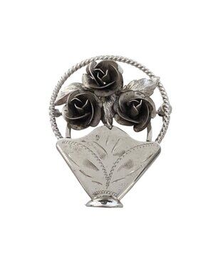 Vintage Bond Boyd Sterling Silver Rose Basket Brooch Floral Vintage Statement
